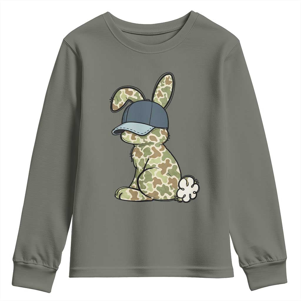 Camouflage Bunny Youth Sweatshirt Funny Hunter Easter Gift