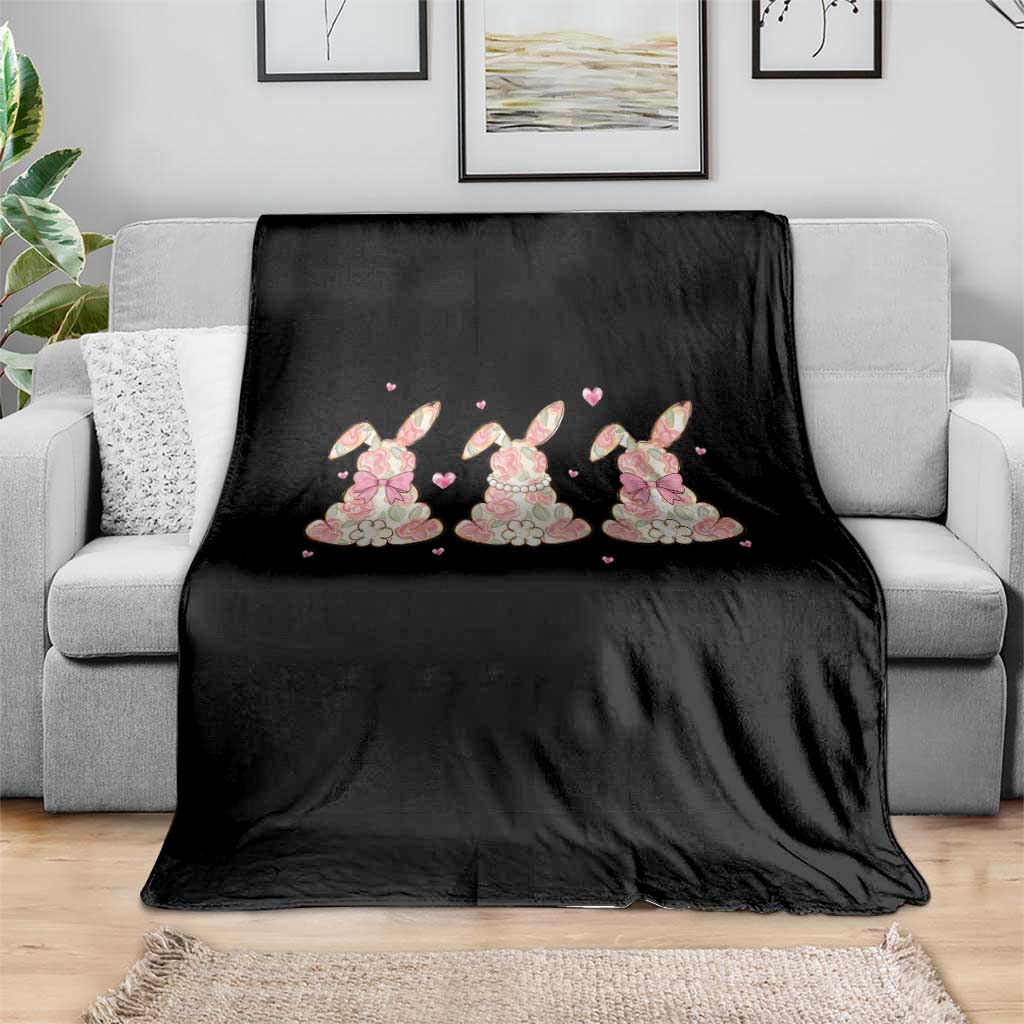 Floral Bunny Easter Throw Blanket Shabby Chic Rose Pattern
