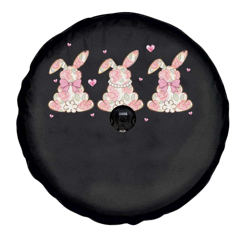 Floral Bunny Easter Spare Tire Cover Shabby Chic Rose Pattern