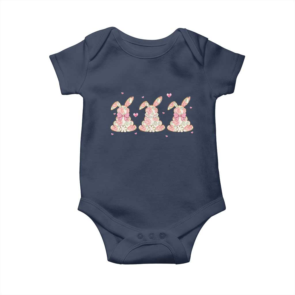 Floral Bunny Easter Baby Onesie Shabby Chic Rose Pattern