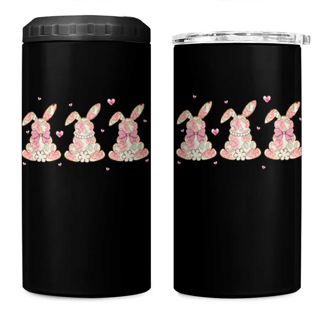 Floral Bunny Easter 4 in 1 Can Cooler Tumbler Shabby Chic Rose Pattern