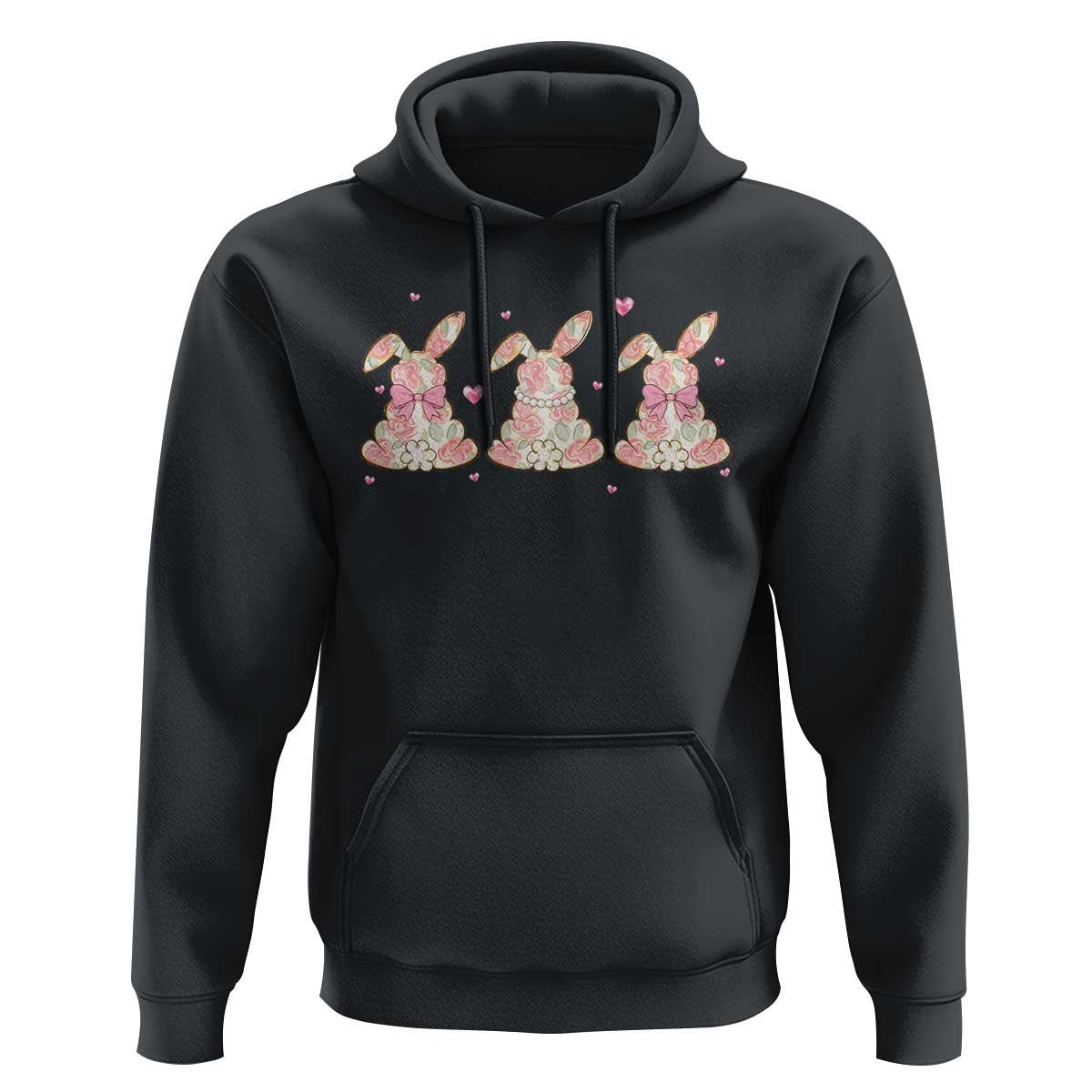 Floral Bunny Easter Hoodie Shabby Chic Rose Pattern