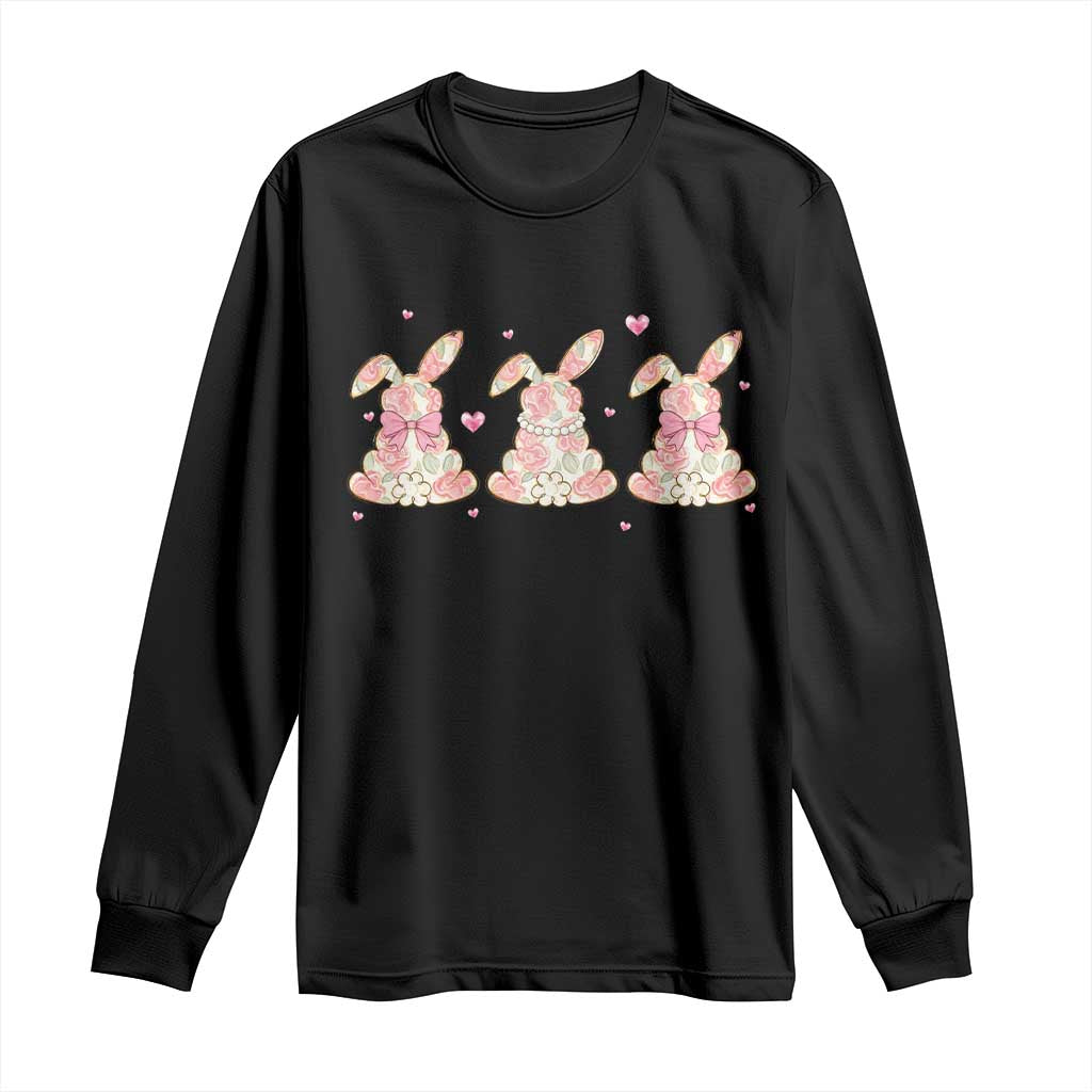 Floral Bunny Easter Long Sleeve Shirt Shabby Chic Rose Pattern