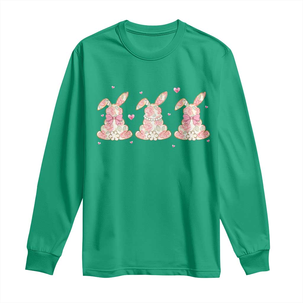 Floral Bunny Easter Long Sleeve Shirt Shabby Chic Rose Pattern