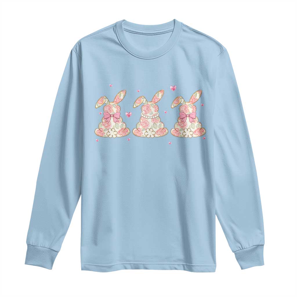 Floral Bunny Easter Long Sleeve Shirt Shabby Chic Rose Pattern