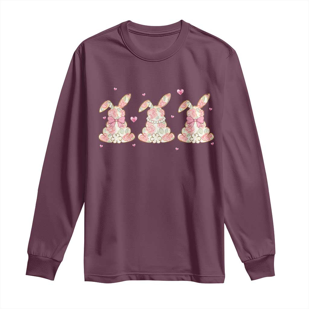 Floral Bunny Easter Long Sleeve Shirt Shabby Chic Rose Pattern