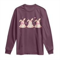 Floral Bunny Easter Long Sleeve Shirt Shabby Chic Rose Pattern