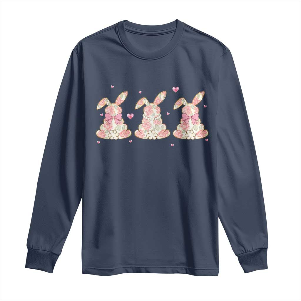 Floral Bunny Easter Long Sleeve Shirt Shabby Chic Rose Pattern
