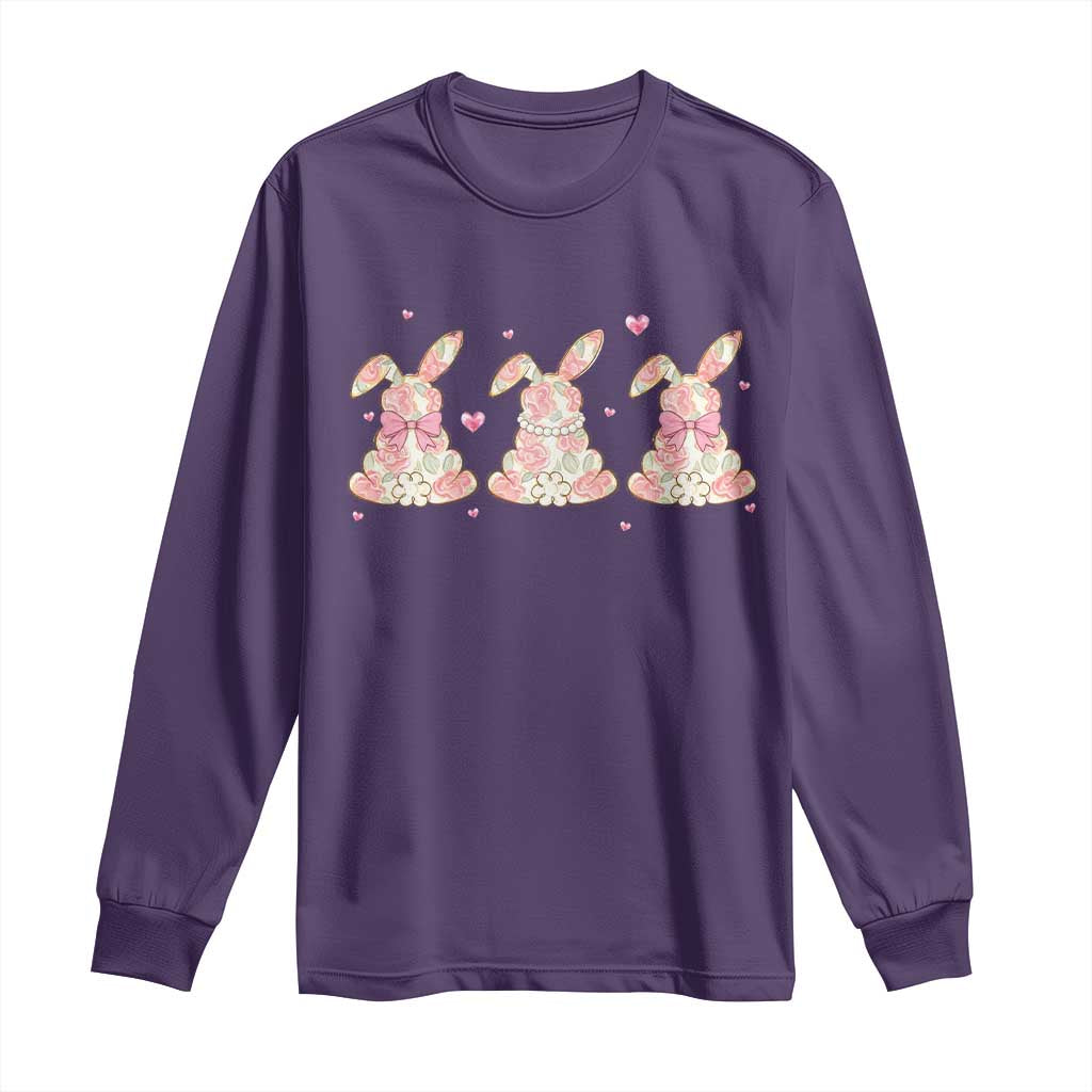 Floral Bunny Easter Long Sleeve Shirt Shabby Chic Rose Pattern