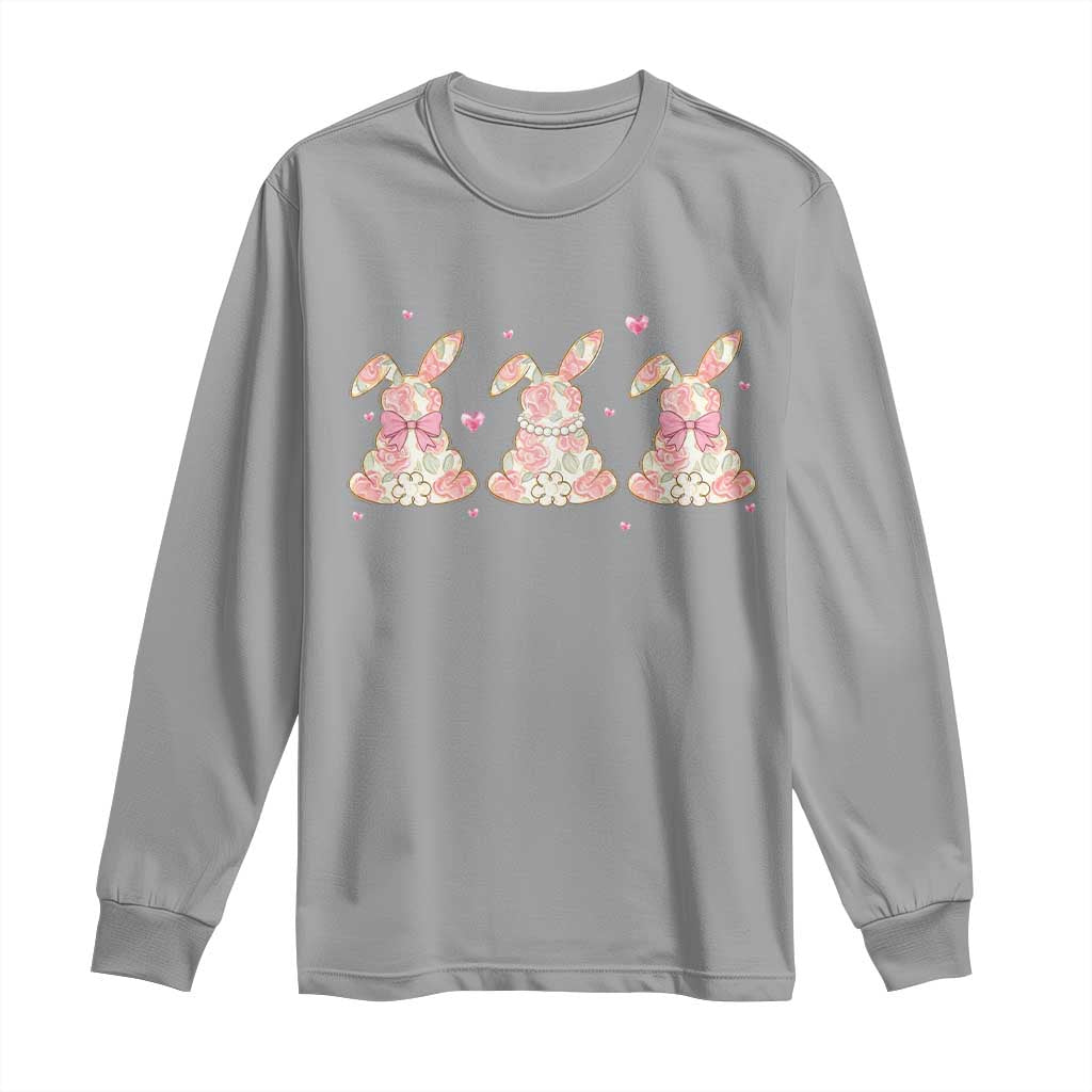 Floral Bunny Easter Long Sleeve Shirt Shabby Chic Rose Pattern