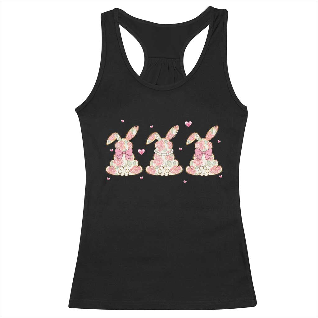 Floral Bunny Easter Racerback Tank Top Shabby Chic Rose Pattern