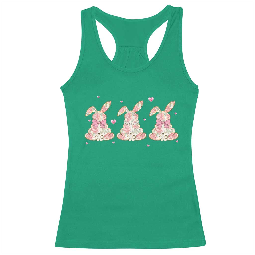 Floral Bunny Easter Racerback Tank Top Shabby Chic Rose Pattern