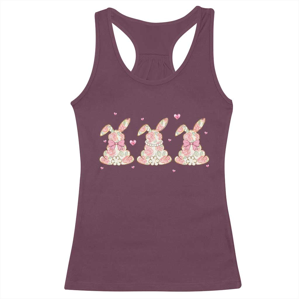 Floral Bunny Easter Racerback Tank Top Shabby Chic Rose Pattern