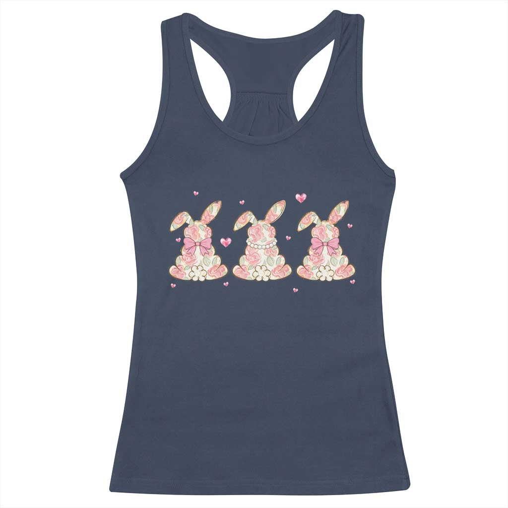 Floral Bunny Easter Racerback Tank Top Shabby Chic Rose Pattern