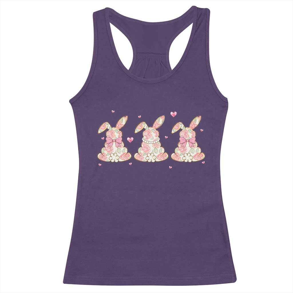 Floral Bunny Easter Racerback Tank Top Shabby Chic Rose Pattern