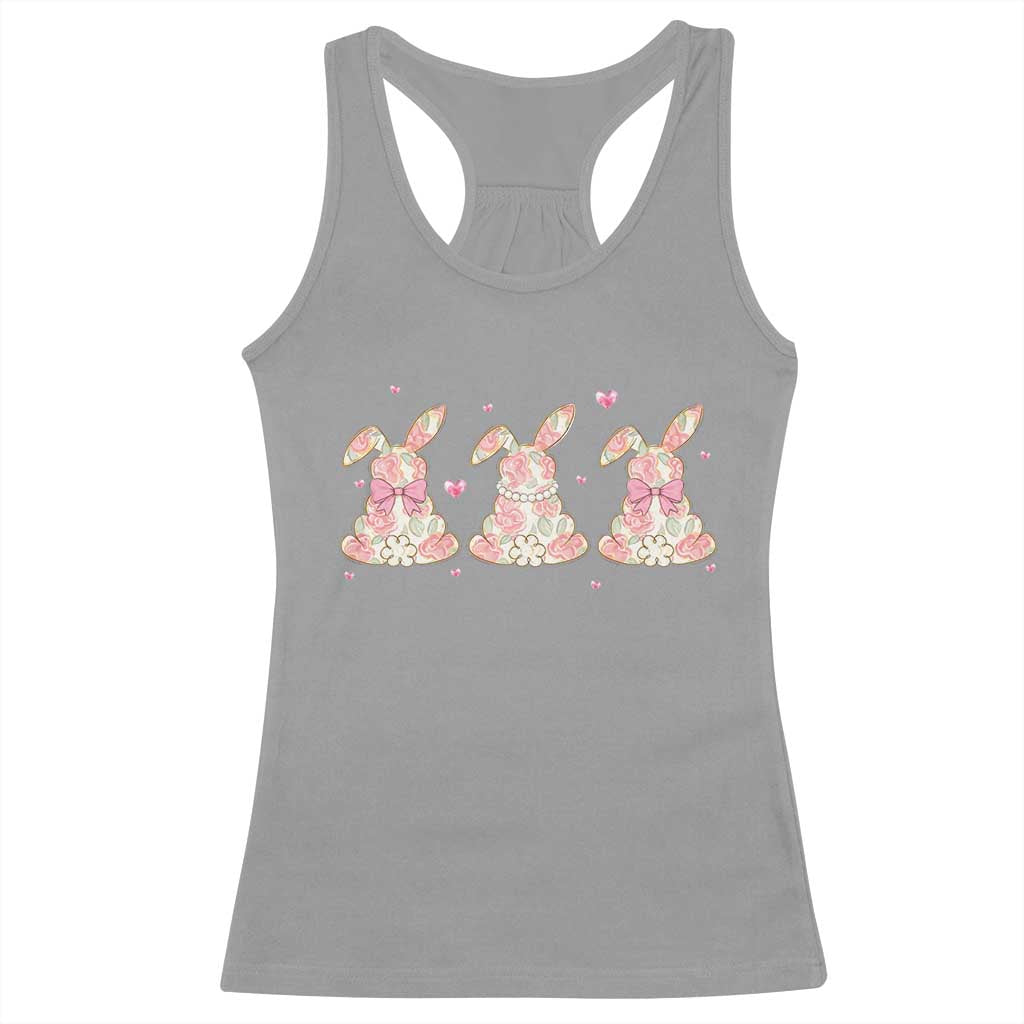 Floral Bunny Easter Racerback Tank Top Shabby Chic Rose Pattern