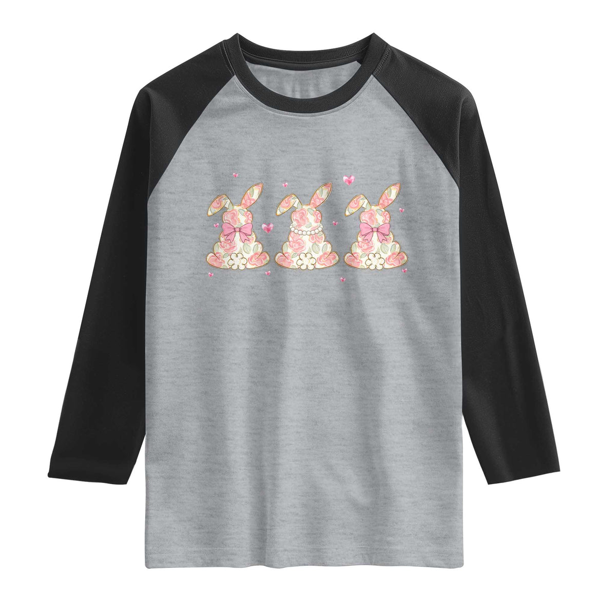 Floral Bunny Easter Raglan Shirt Shabby Chic Rose Pattern