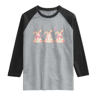 Floral Bunny Easter Raglan Shirt Shabby Chic Rose Pattern