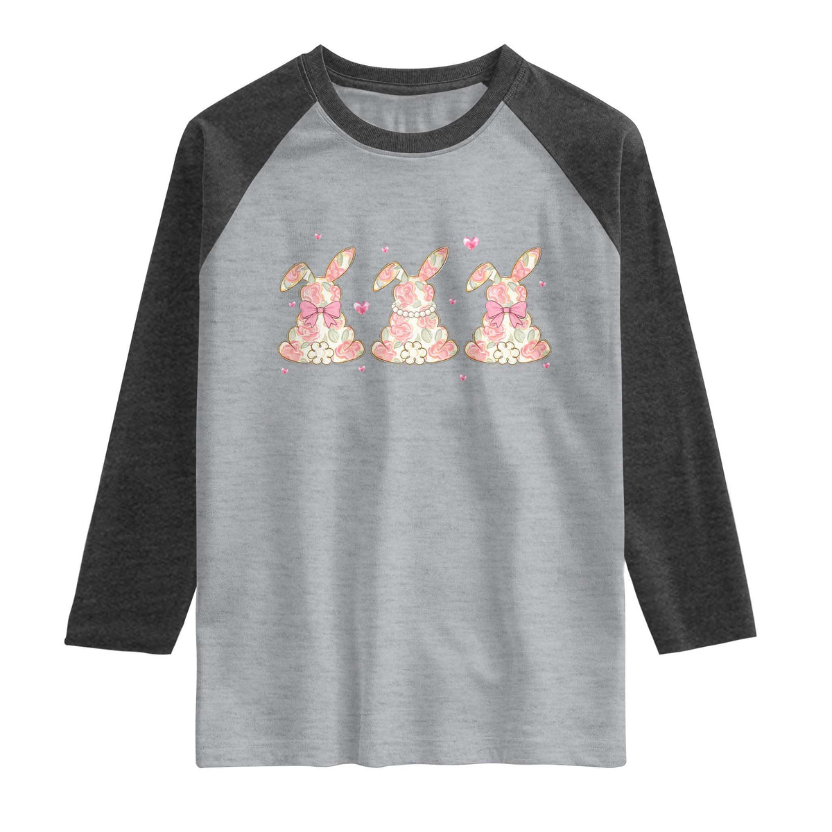Floral Bunny Easter Raglan Shirt Shabby Chic Rose Pattern