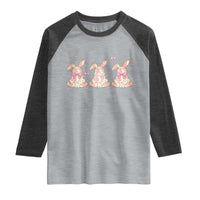 Floral Bunny Easter Raglan Shirt Shabby Chic Rose Pattern