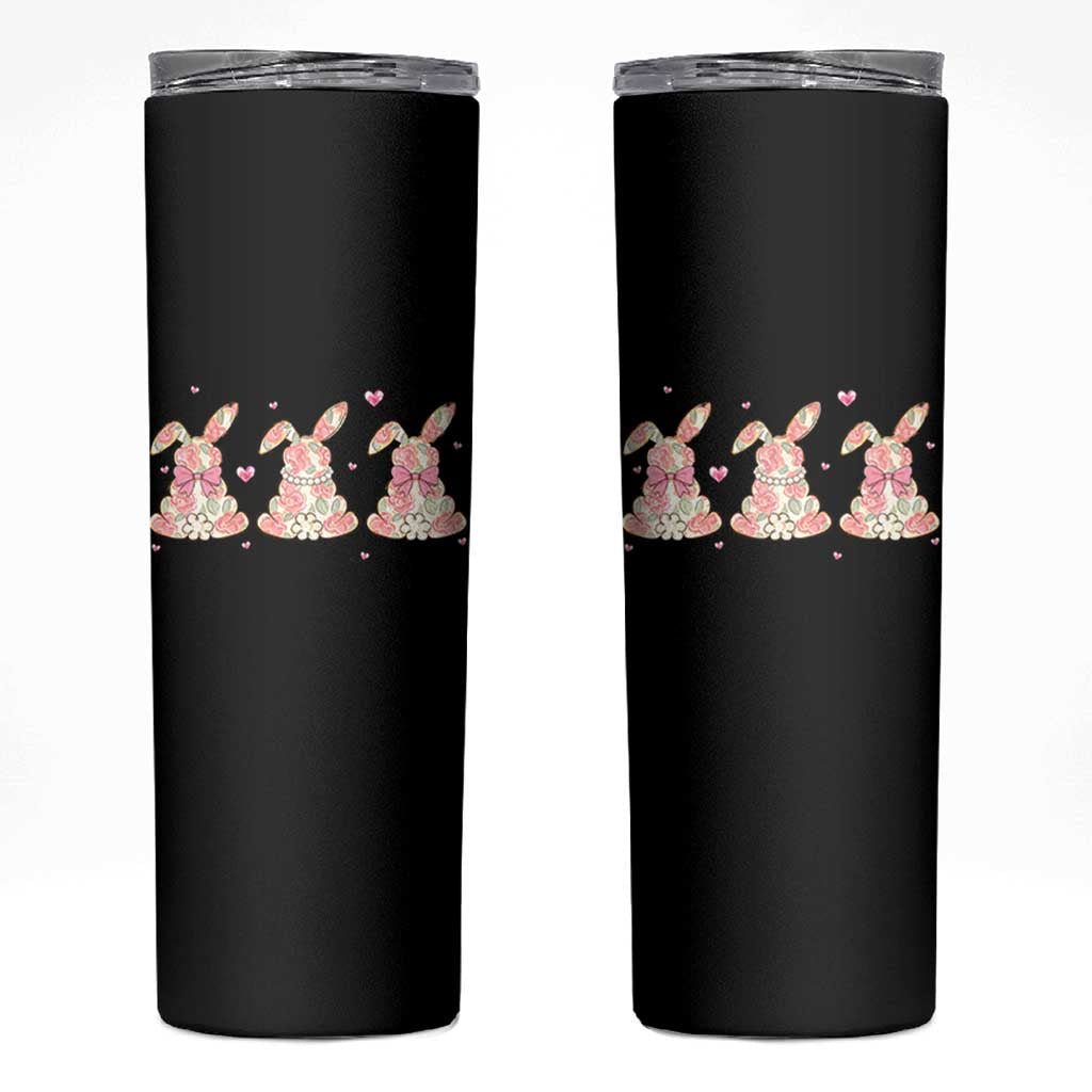 Floral Bunny Easter Skinny Tumbler Shabby Chic Rose Pattern