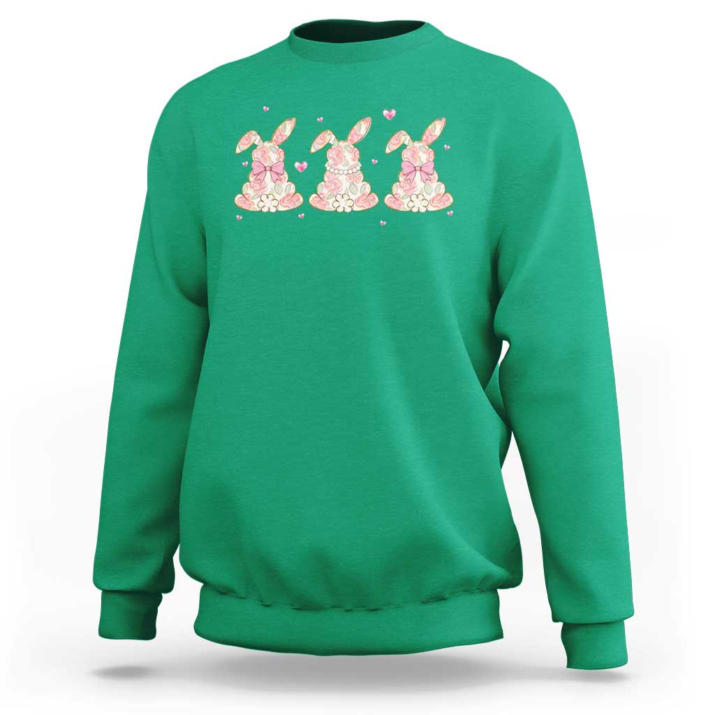 Floral Bunny Easter Sweatshirt Shabby Chic Rose Pattern