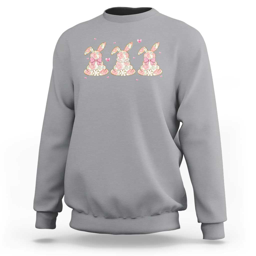 Floral Bunny Easter Sweatshirt Shabby Chic Rose Pattern