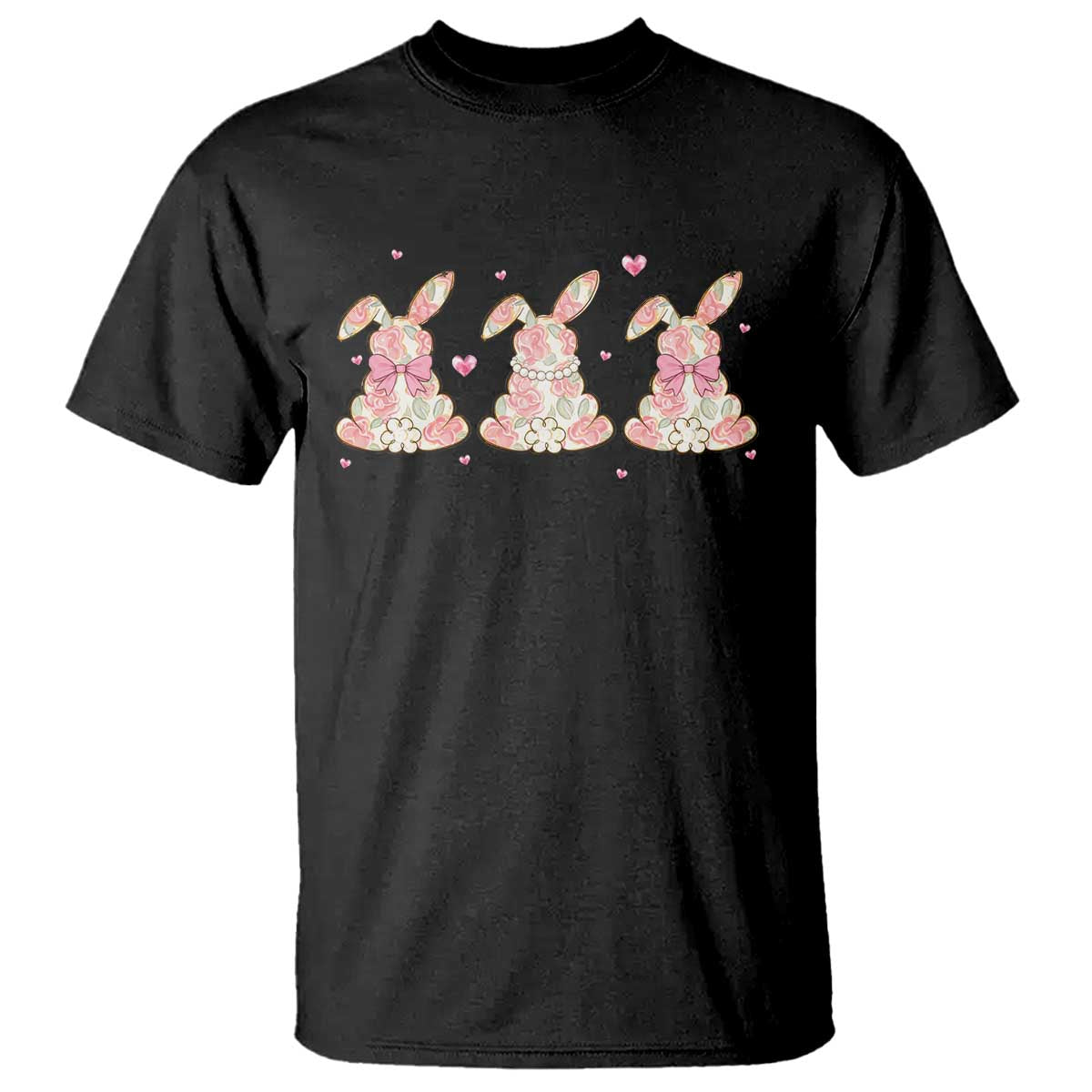Floral Bunny Easter T Shirt Shabby Chic Rose Pattern