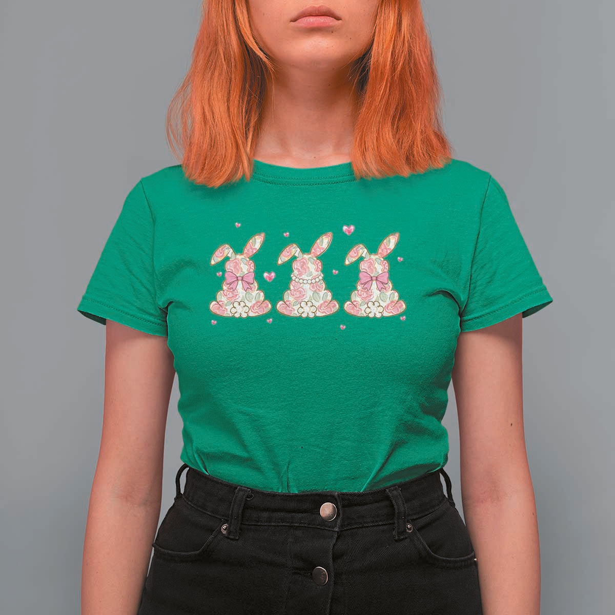 Floral Bunny Easter T Shirt For Women Shabby Chic Rose Pattern