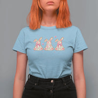 Floral Bunny Easter T Shirt For Women Shabby Chic Rose Pattern