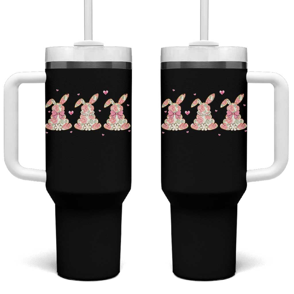 Floral Bunny Easter Tumbler With Handle Shabby Chic Rose Pattern