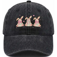Floral Bunny Easter Washed Cotton Baseball Cap Shabby Chic Rose Pattern