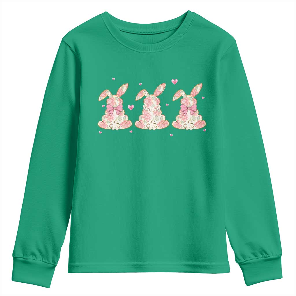 Floral Bunny Easter Youth Sweatshirt Shabby Chic Rose Pattern