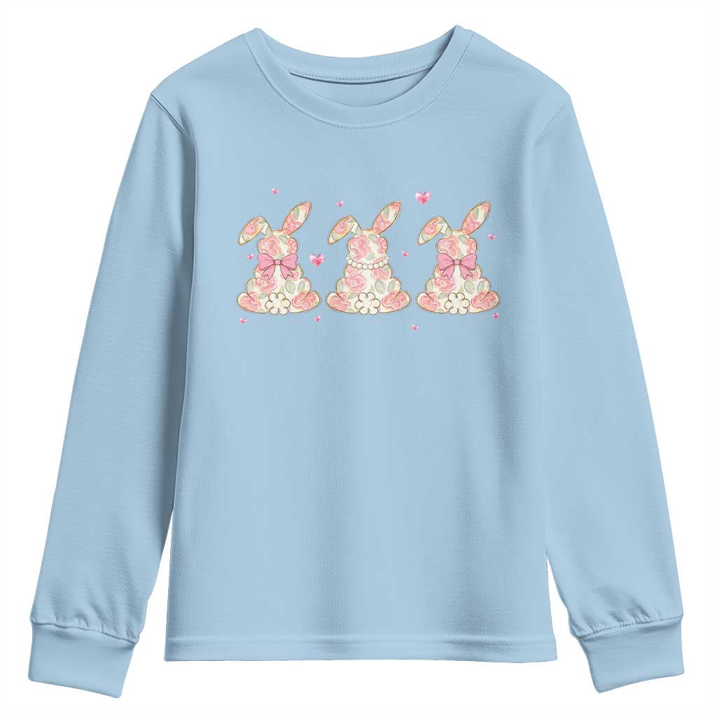 Floral Bunny Easter Youth Sweatshirt Shabby Chic Rose Pattern
