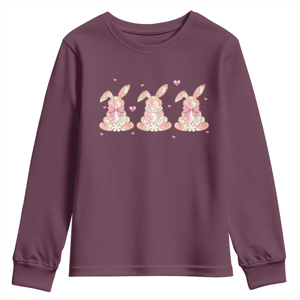 Floral Bunny Easter Youth Sweatshirt Shabby Chic Rose Pattern