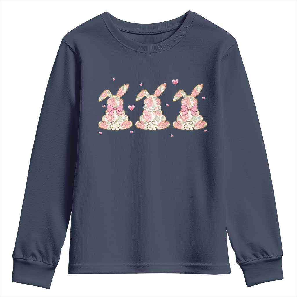 Floral Bunny Easter Youth Sweatshirt Shabby Chic Rose Pattern