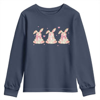 Floral Bunny Easter Youth Sweatshirt Shabby Chic Rose Pattern