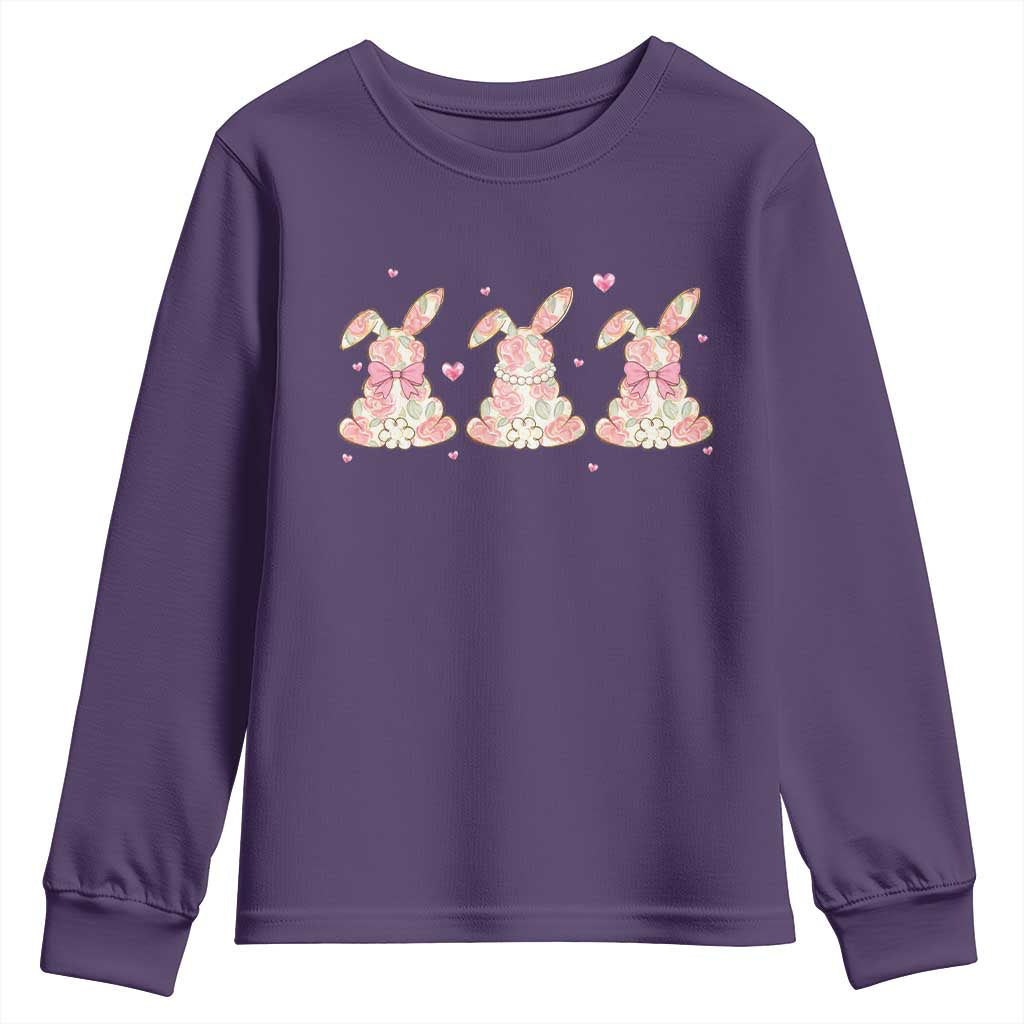Floral Bunny Easter Youth Sweatshirt Shabby Chic Rose Pattern