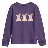 Floral Bunny Easter Youth Sweatshirt Shabby Chic Rose Pattern