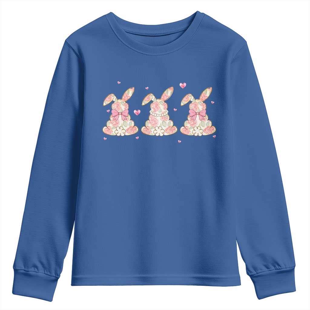 Floral Bunny Easter Youth Sweatshirt Shabby Chic Rose Pattern