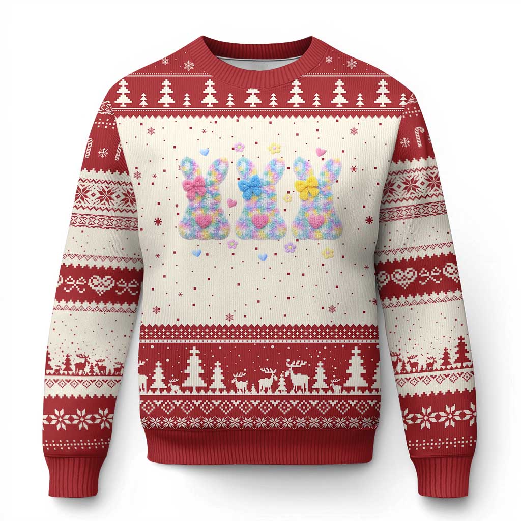 Faux Yarn Easter Bunny Effect Printed Ugly Christmas Sweater Coquette Aesthetic Gift