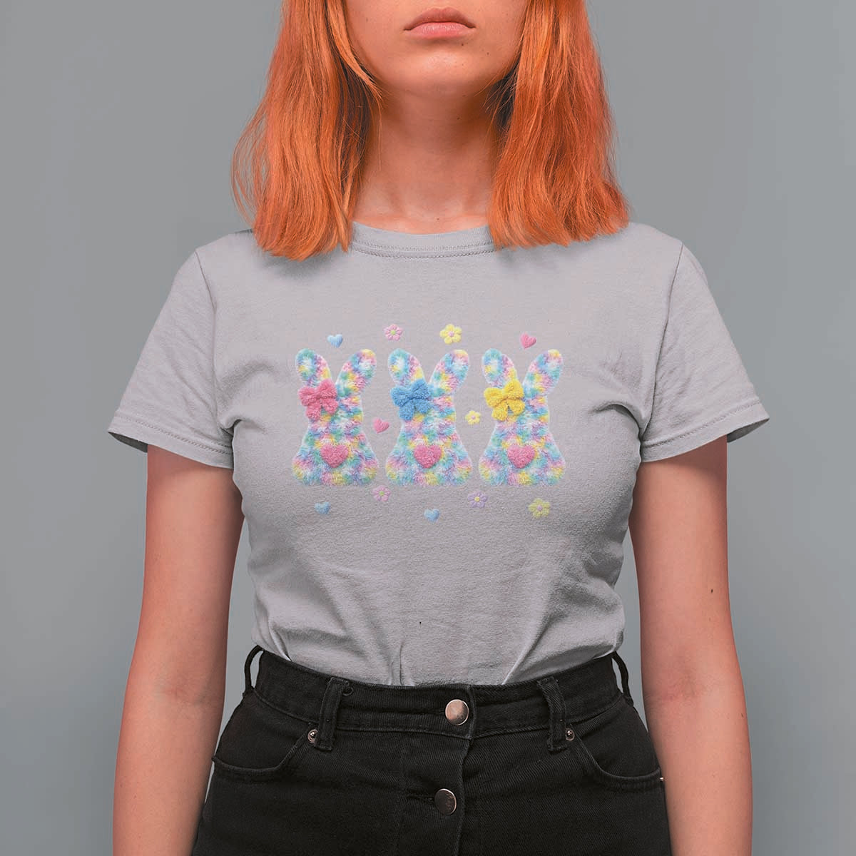 Faux Yarn Easter Bunny Effect Printed T Shirt For Women Coquette Aesthetic Gift