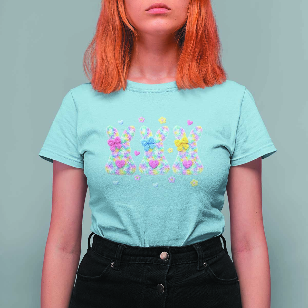 Faux Yarn Easter Bunny Effect Printed T Shirt For Women Coquette Aesthetic Gift