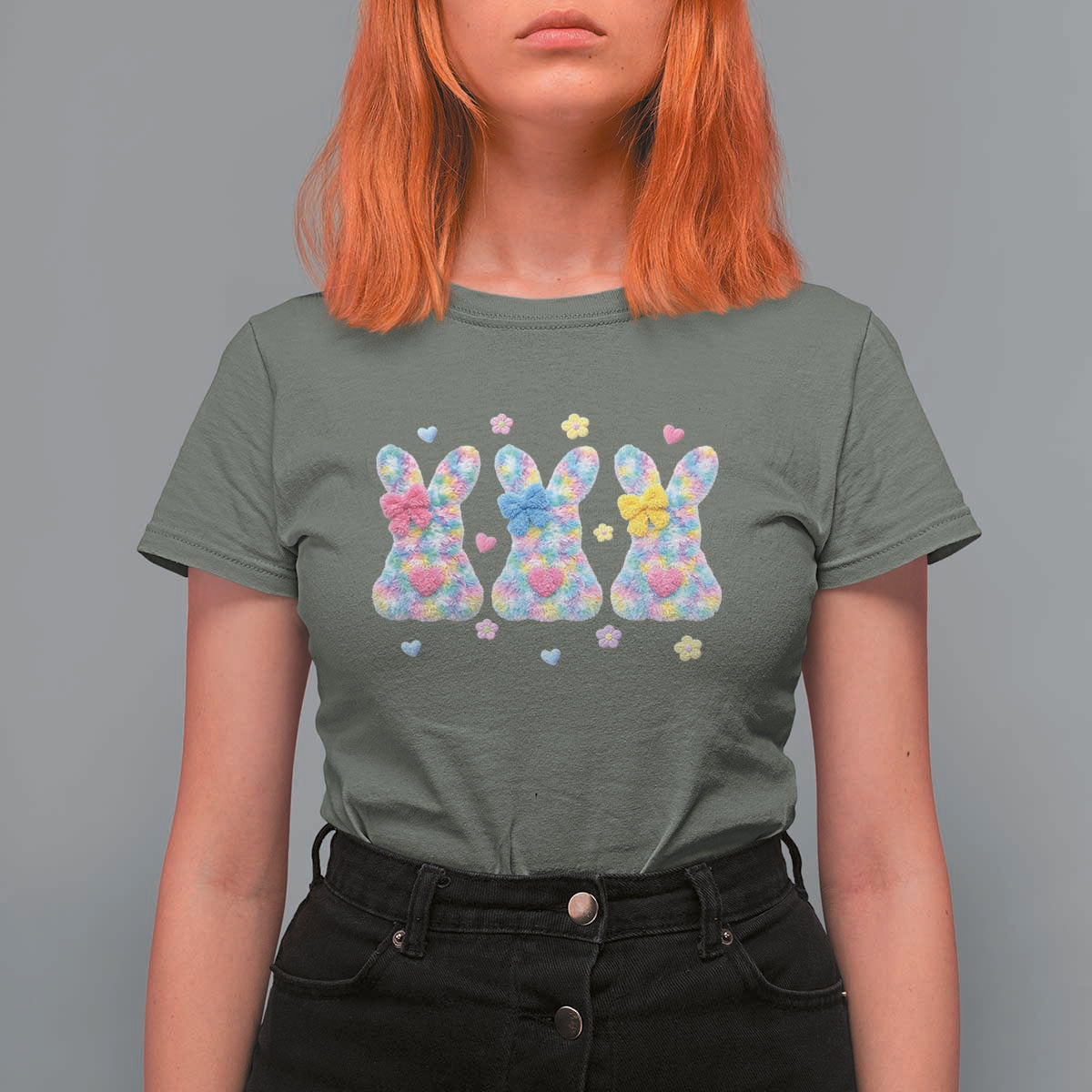 Faux Yarn Easter Bunny Effect Printed T Shirt For Women Coquette Aesthetic Gift