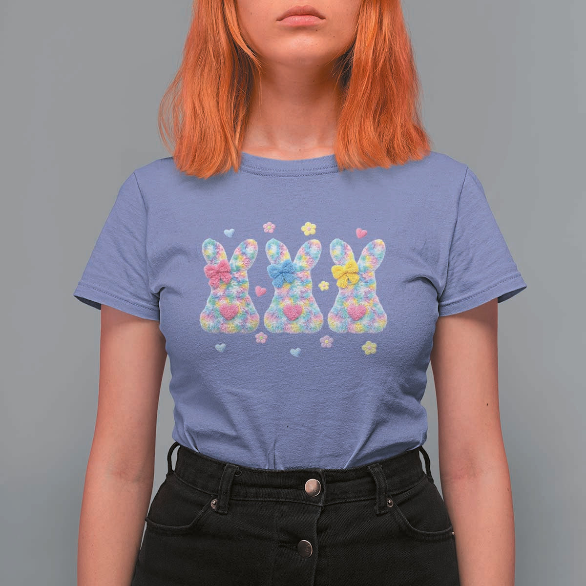 Faux Yarn Easter Bunny Effect Printed T Shirt For Women Coquette Aesthetic Gift