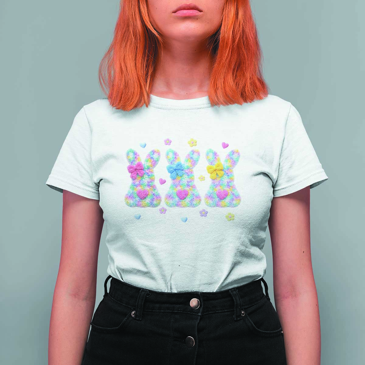 Faux Yarn Easter Bunny Effect Printed T Shirt For Women Coquette Aesthetic Gift
