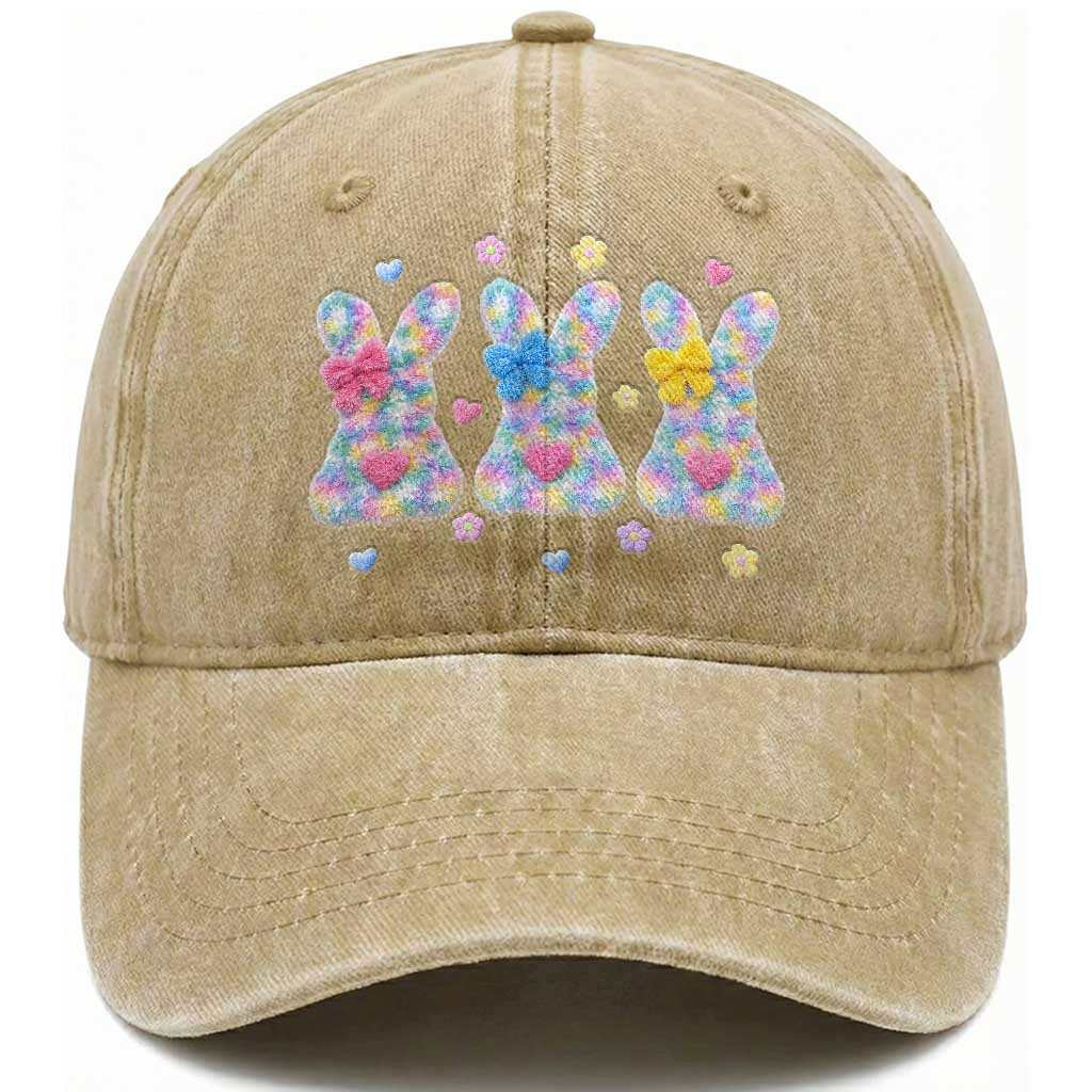 Faux Yarn Easter Bunny Effect Printed Washed Cotton Baseball Cap Coquette Aesthetic Gift