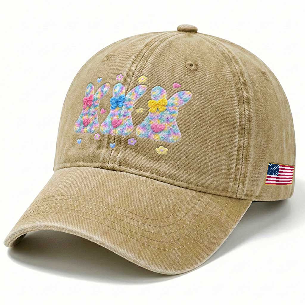 Faux Yarn Easter Bunny Effect Printed Washed Cotton Baseball Cap Coquette Aesthetic Gift