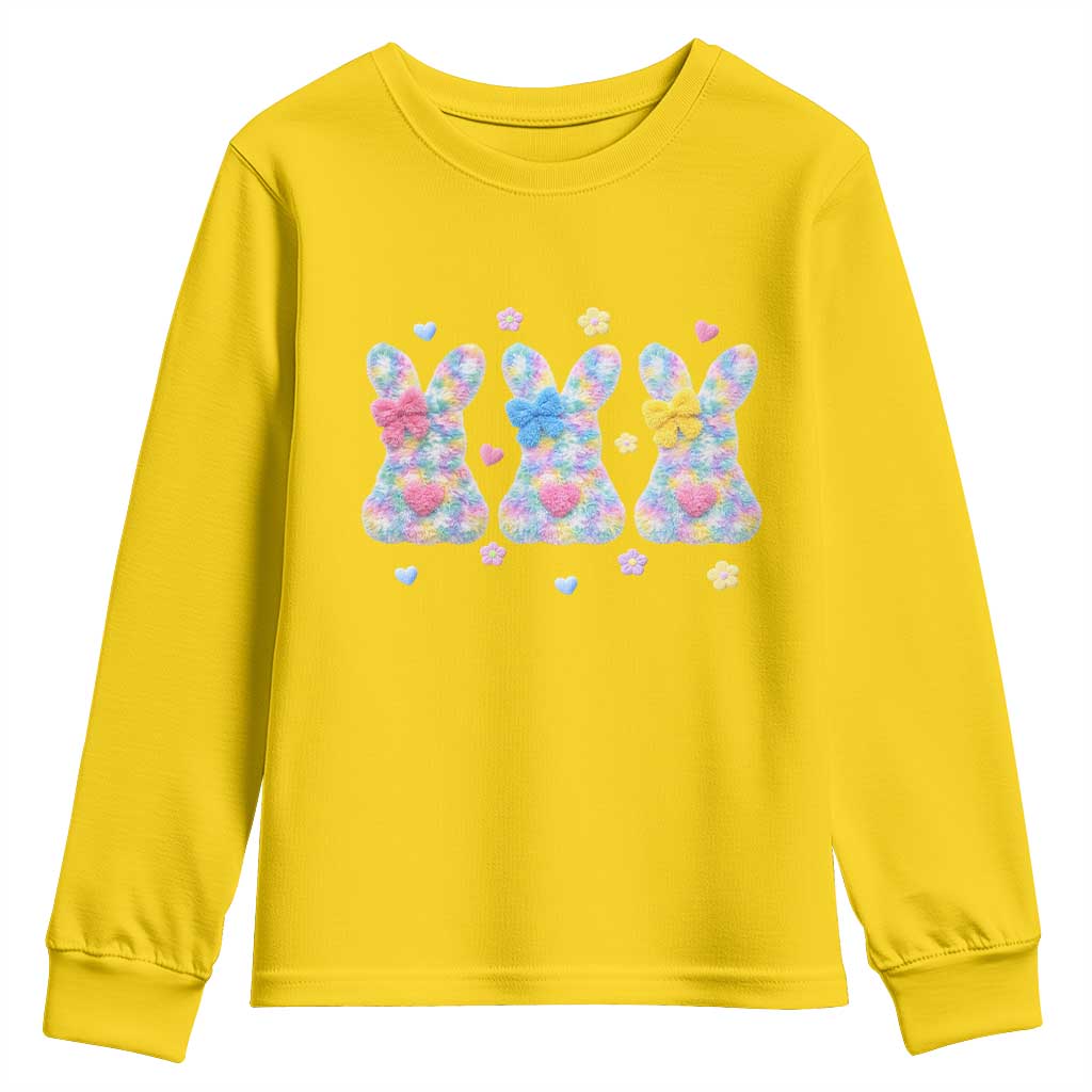 Faux Yarn Easter Bunny Effect Printed Youth Sweatshirt Coquette Aesthetic Gift