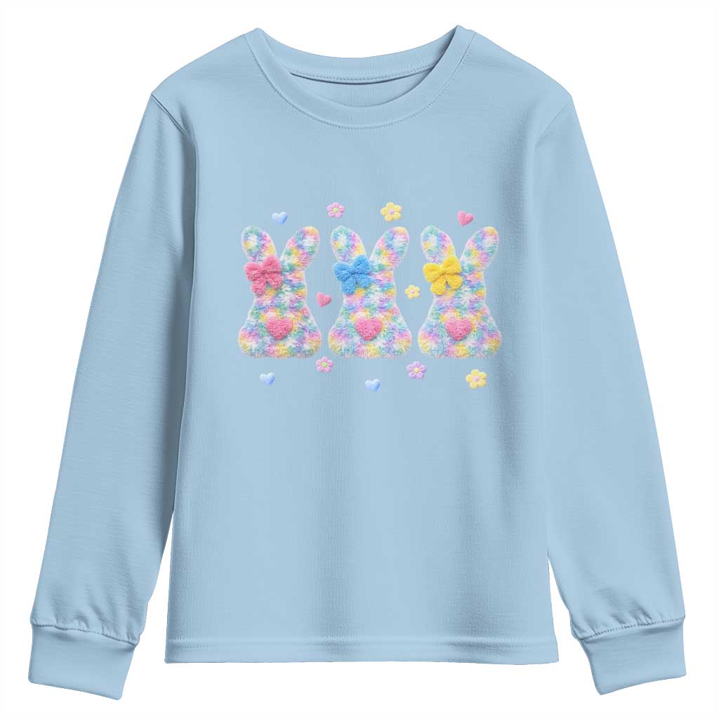 Faux Yarn Easter Bunny Effect Printed Youth Sweatshirt Coquette Aesthetic Gift